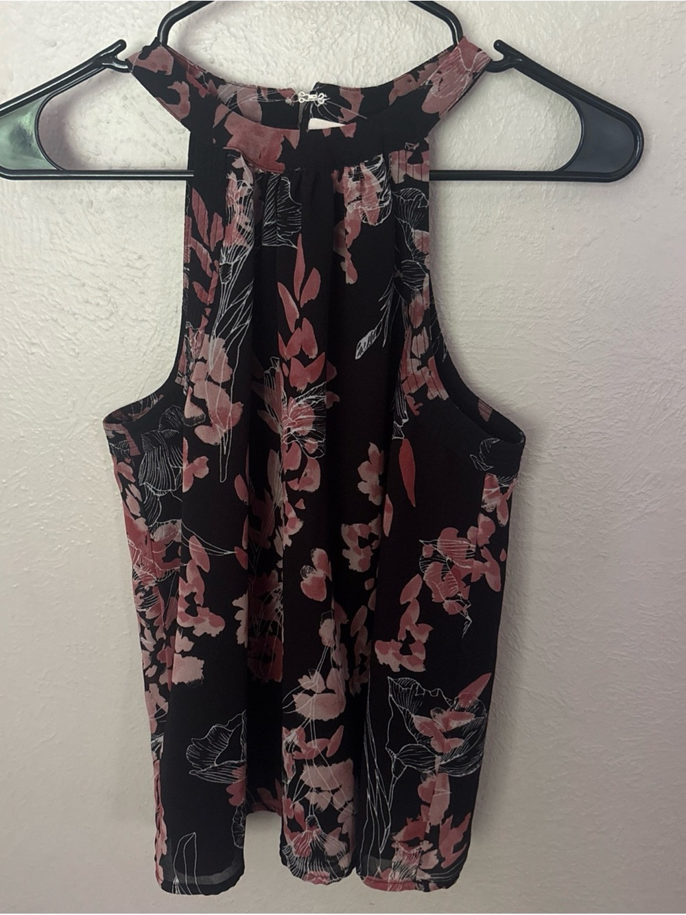 a new day Black Halter Camisole with Pink Floral Print